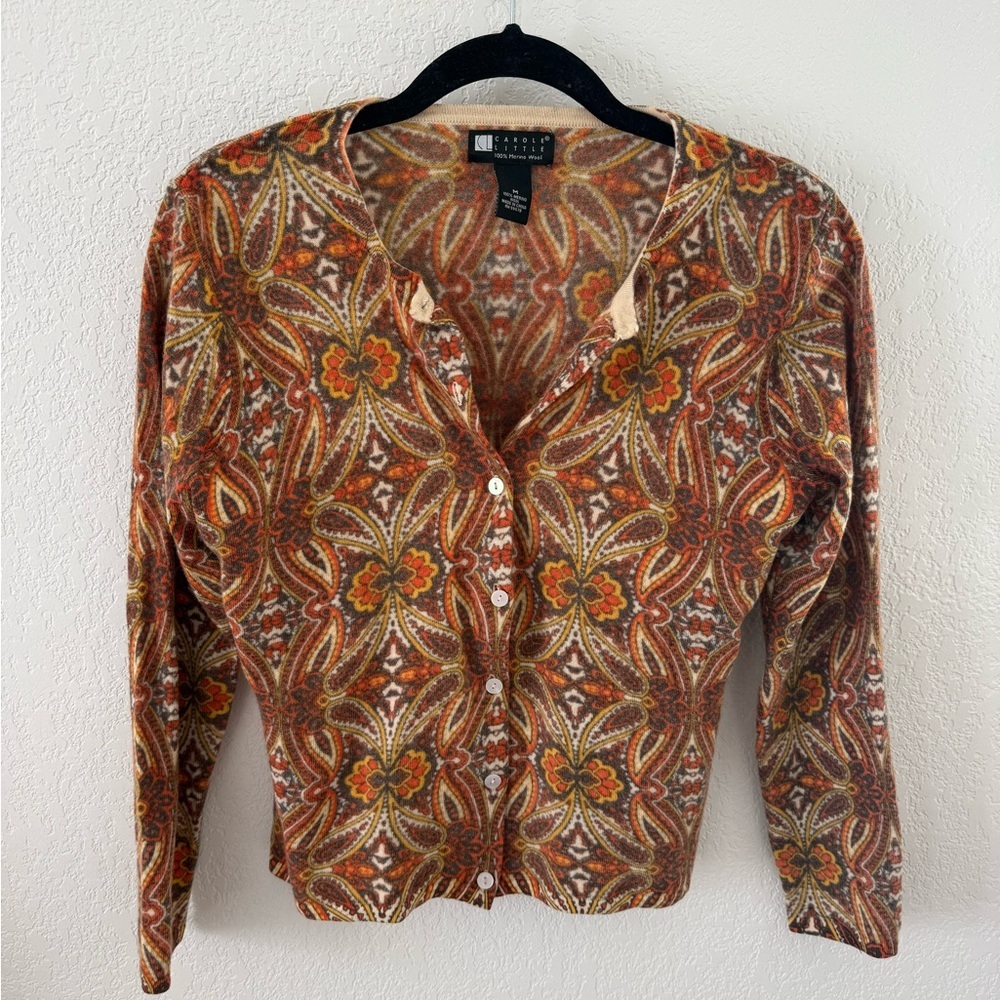 Vintage Carole Little Multicolor Paisley Merino Wool Sweater